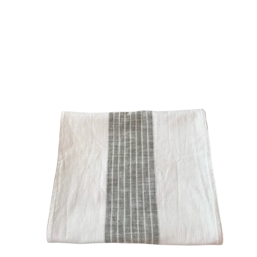 NEW Williams Sonoma White‎ & Green Striped 100% Cotton Table Runner 16x108